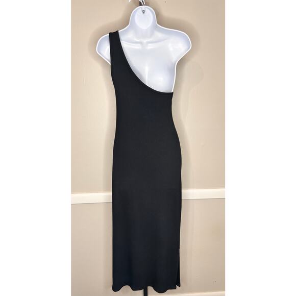 NWT 41 Hawthorn One Shoulder Fitted Ribbed Bodycon Midi Dress Black Women's L - Picture 3 of 7